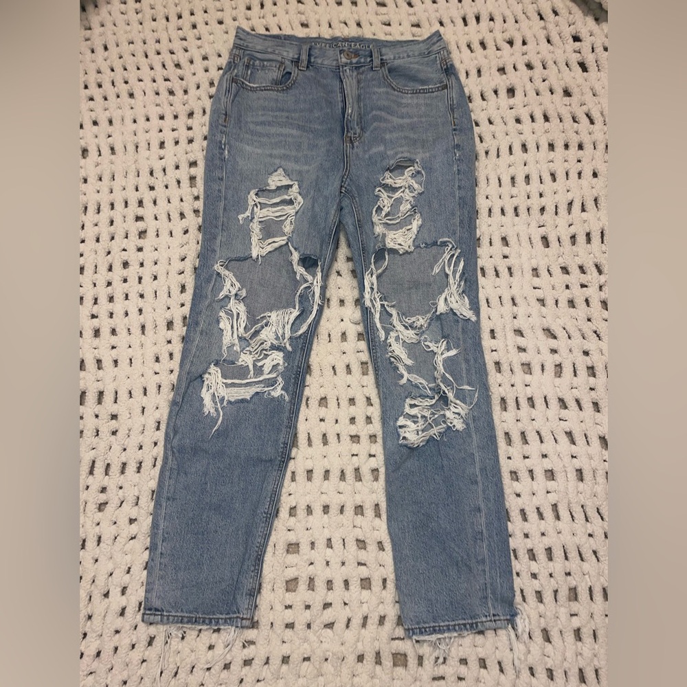 American Eagle Outfitters Ripped Blue Boyfriend Jeans